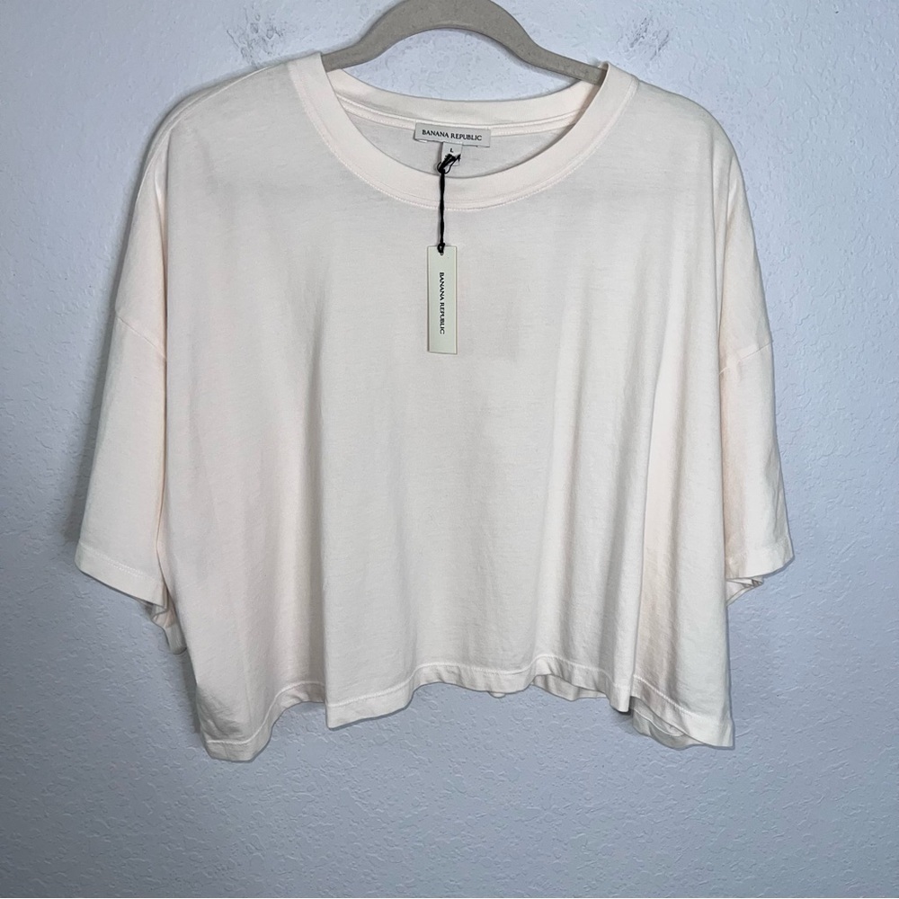 Banana Republic Cropped Short Sleeve Tee in Pale Pink/Cream